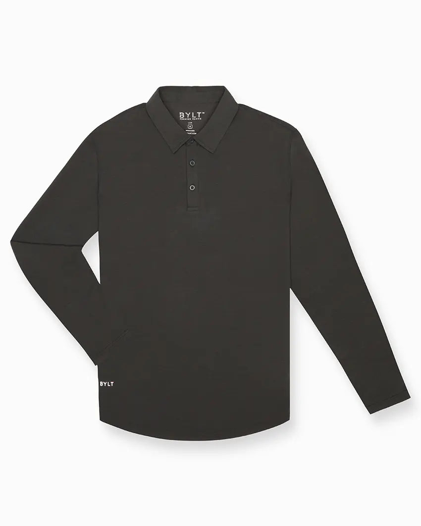 Drop-Cut Long Sleeve: LUX Polo - Dark Charcoal