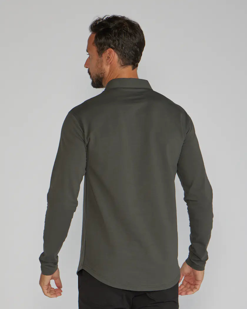 Drop-Cut Long Sleeve: LUX Polo - Dark Charcoal