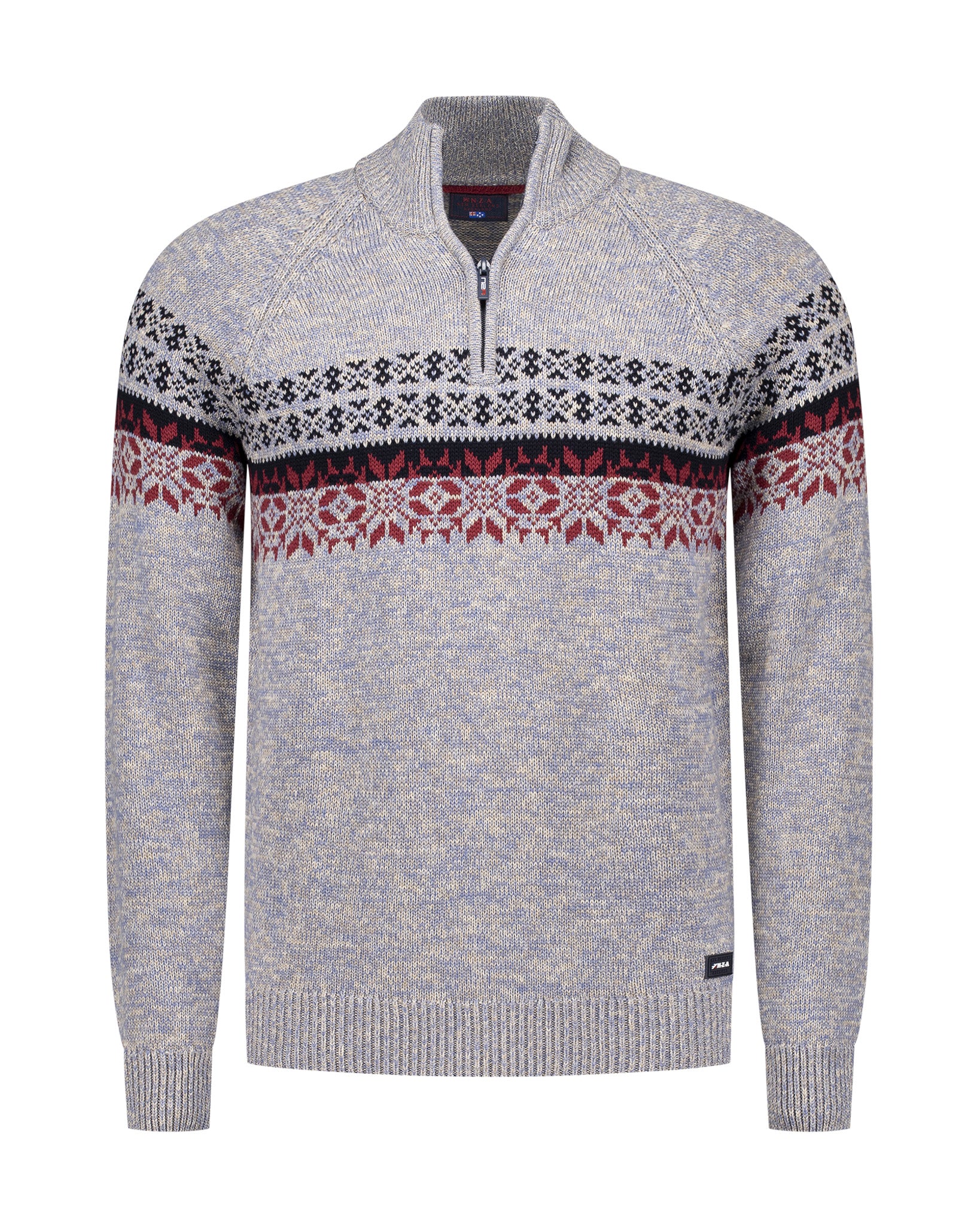 COTTON HALF ZIP SWEATER - Soft Blue Melange