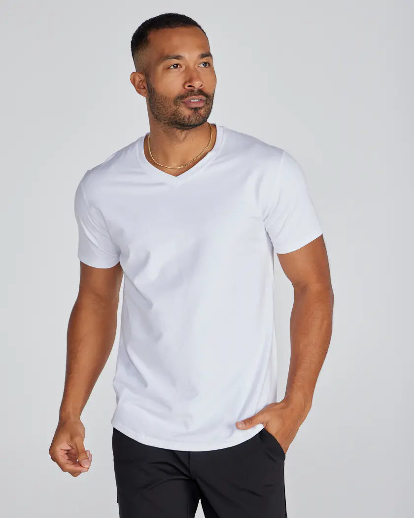Drop-Cut V-Neck: LUX - White
