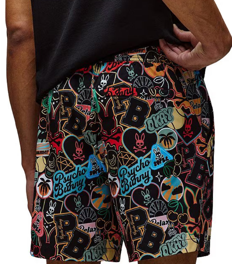 Mens Marco All Over Print Swim Trunks - Black