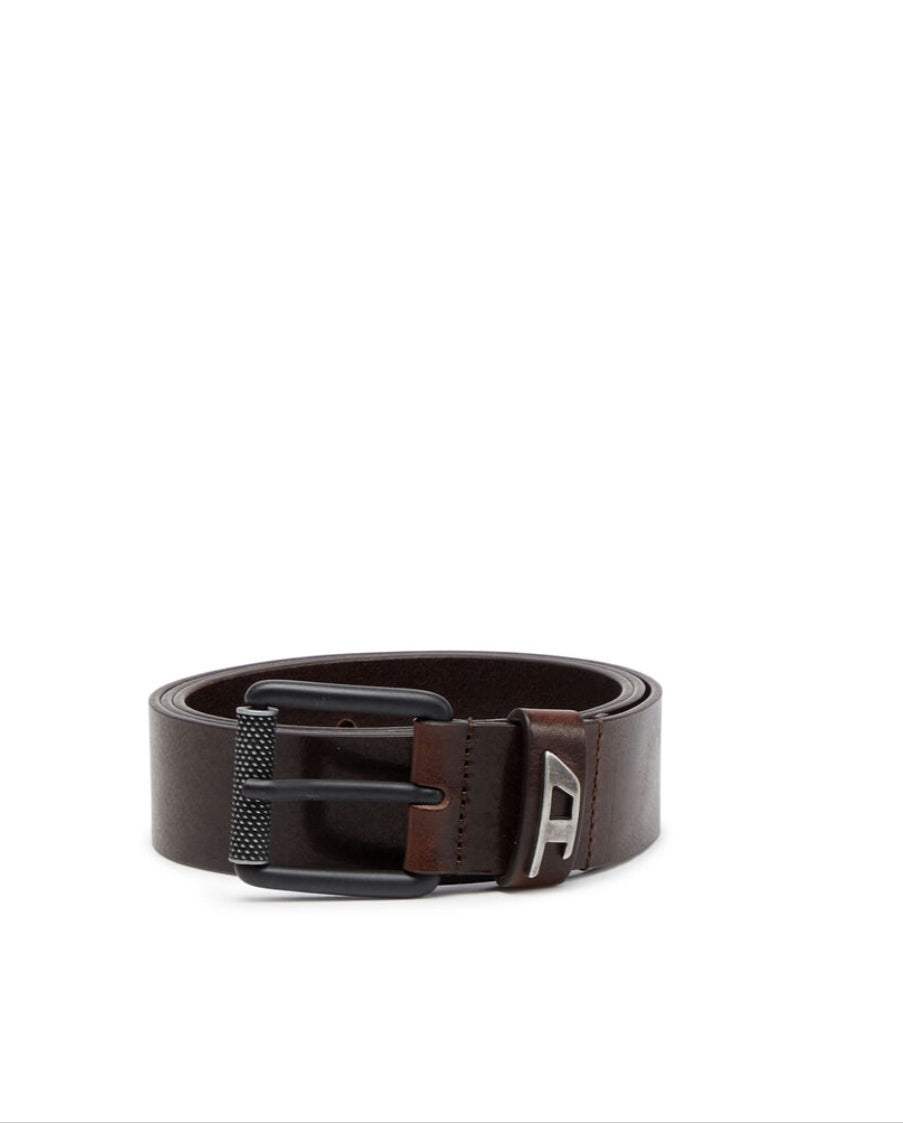 B-Dave Ii Shiny leather belt with logo loop Dark Brown
