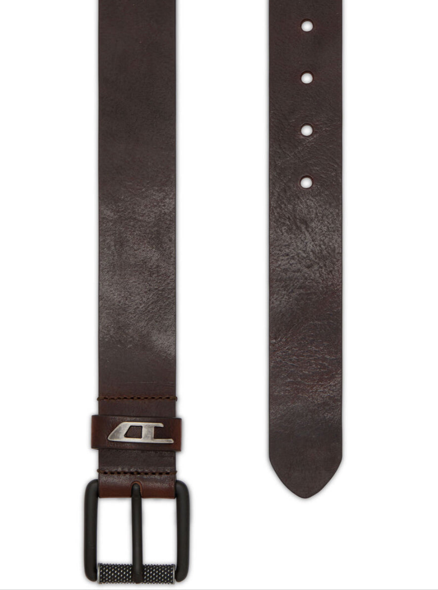 B-Dave Ii Shiny leather belt with logo loop Dark Brown