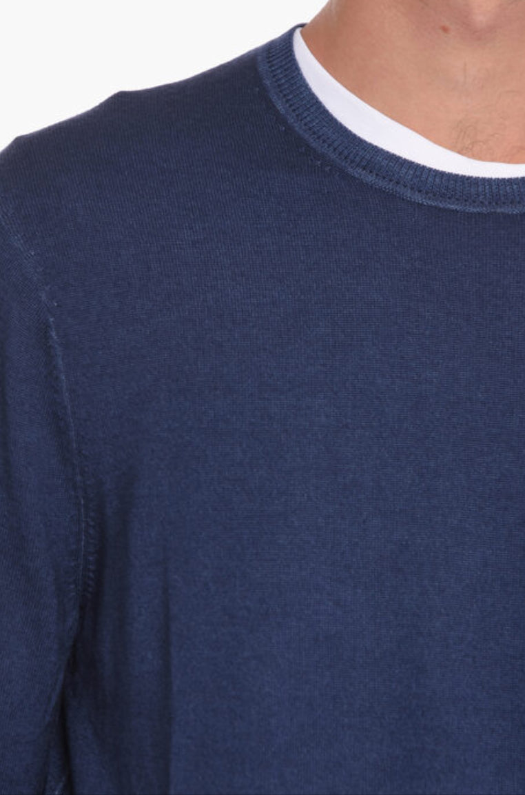 CREW NECK EXTRAFINE MERINO WOOL SWEATER - Midnight Blue