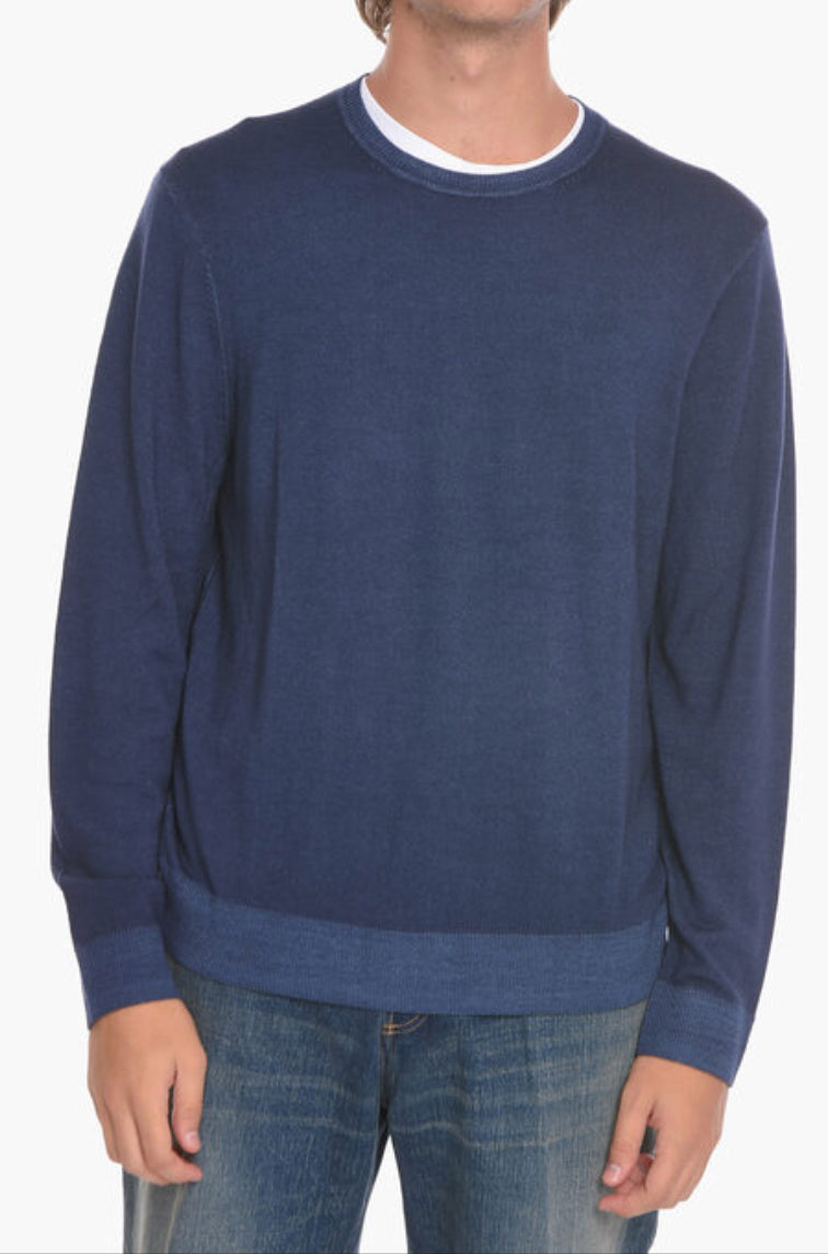 CREW NECK EXTRAFINE MERINO WOOL SWEATER - Midnight Blue