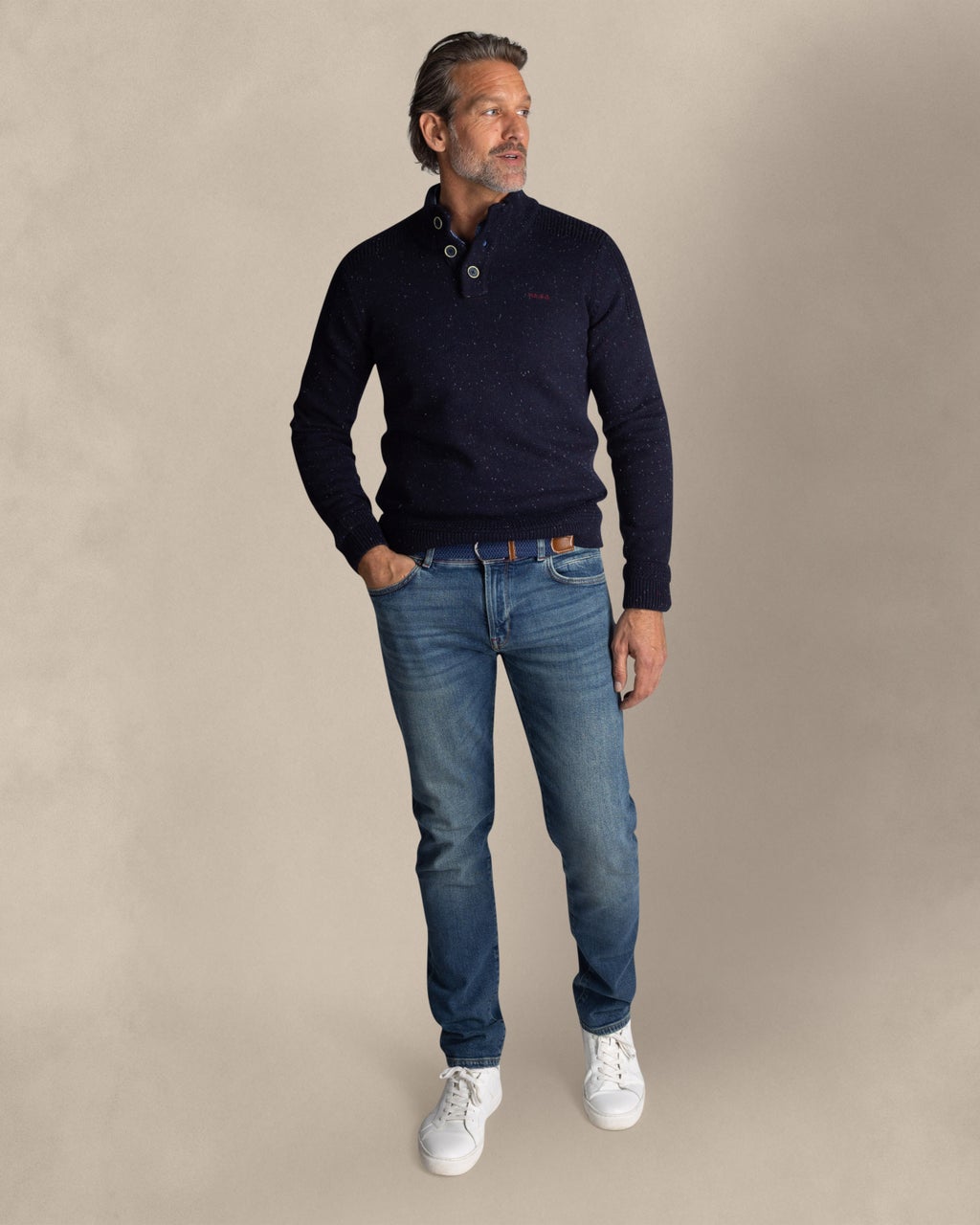 HALF-BUTTON SWEATER - NAVY MELANGE