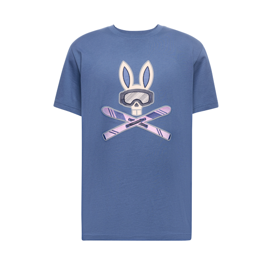 Mens Indigo bunny graphic tee - gray blue