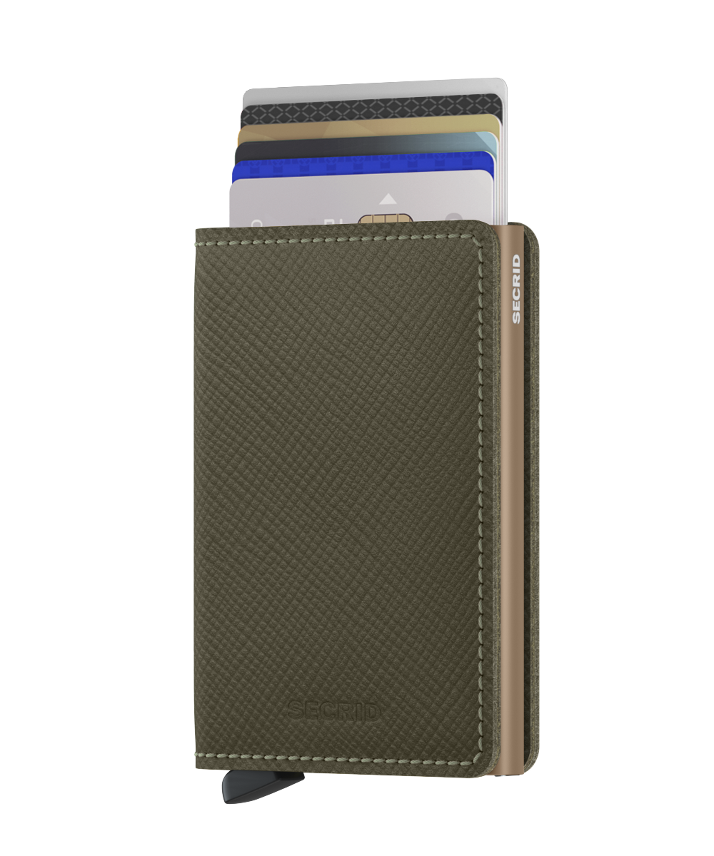 Slimwallet Saffiano Olive Green RFID Secure