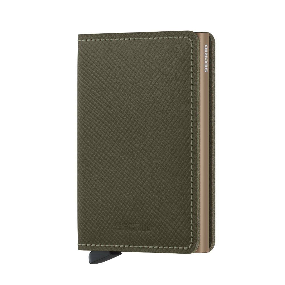 Slimwallet Saffiano Olive Green RFID Secure