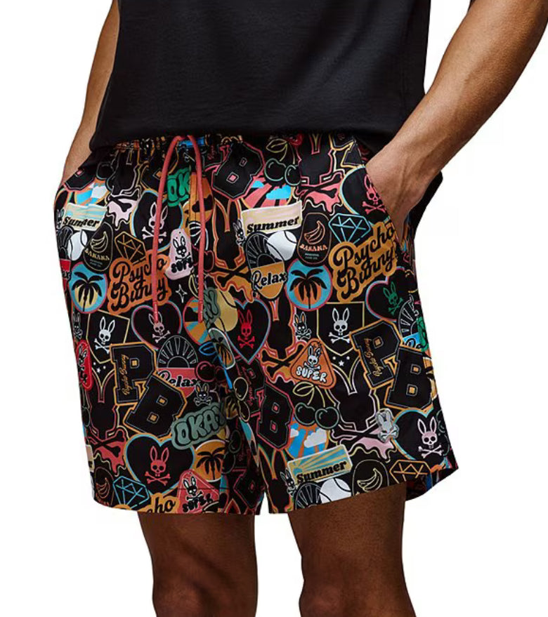 Mens Marco All Over Print Swim Trunks - Black