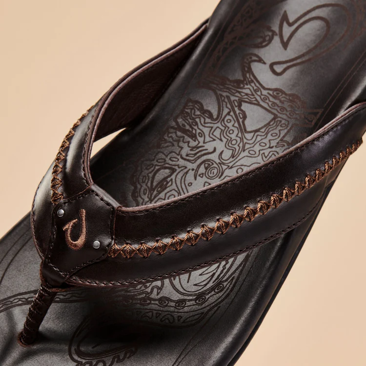 Mea Ola Men’s Leather Beach Sandals - Dark Java