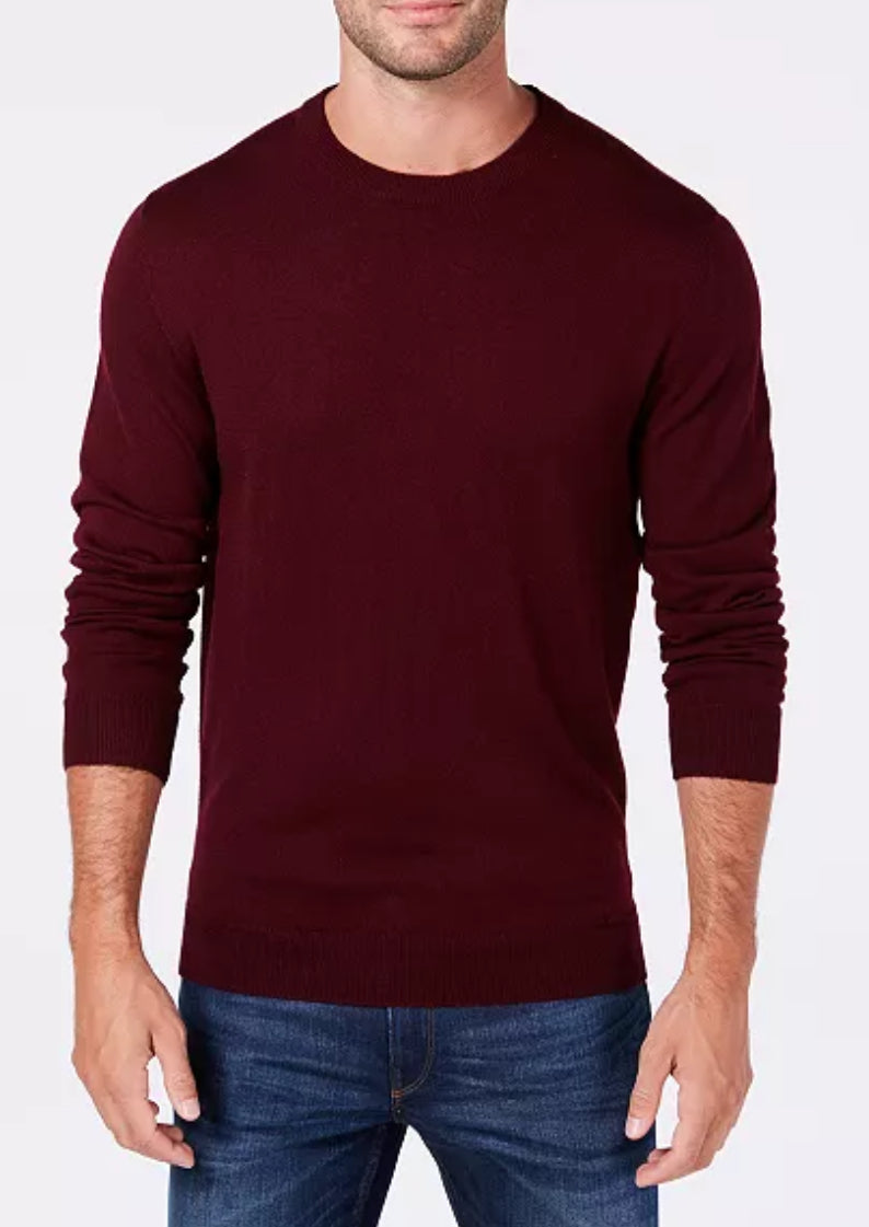 CREW NECK EXTRAFINE MERINO WOOL SWEATER - Oxblood