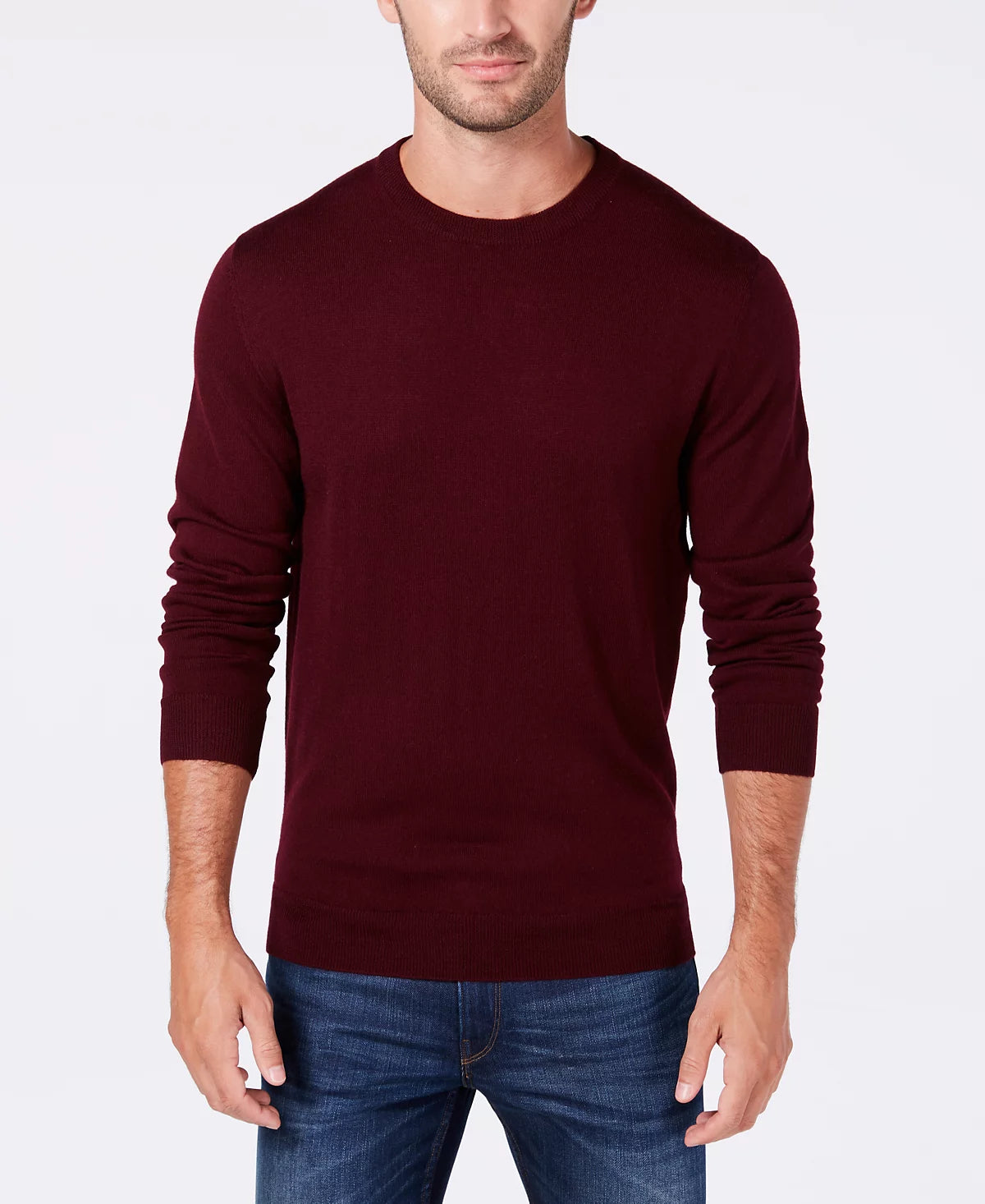 CREW NECK EXTRAFINE MERINO WOOL SWEATER - Oxblood