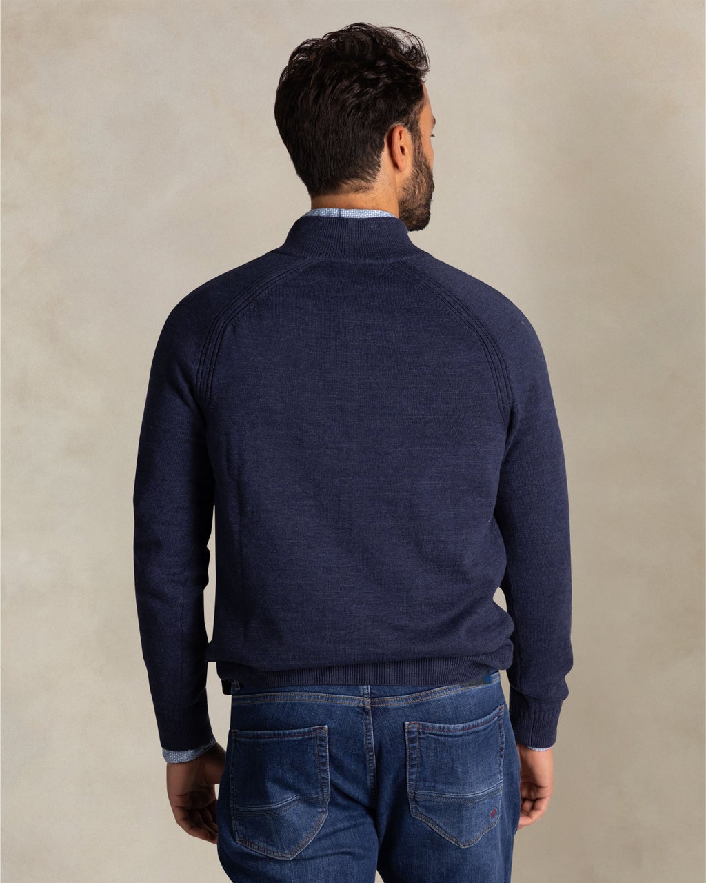 BLUE COTTON HALF ZIP SWEATER