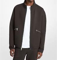 Cotton Blend Zip-Up Jacket - Black