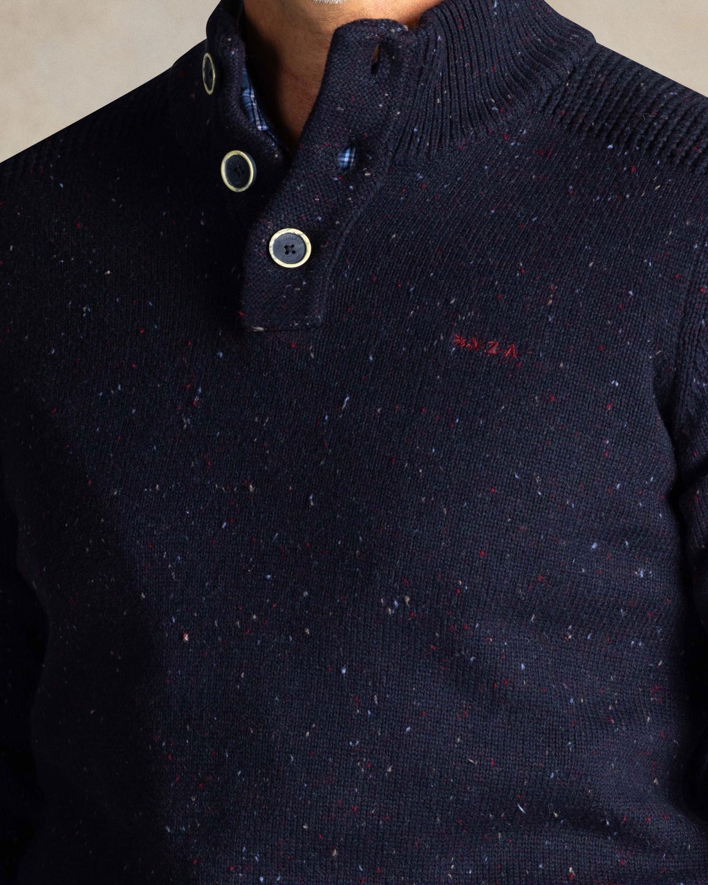 HALF-BUTTON SWEATER - NAVY MELANGE