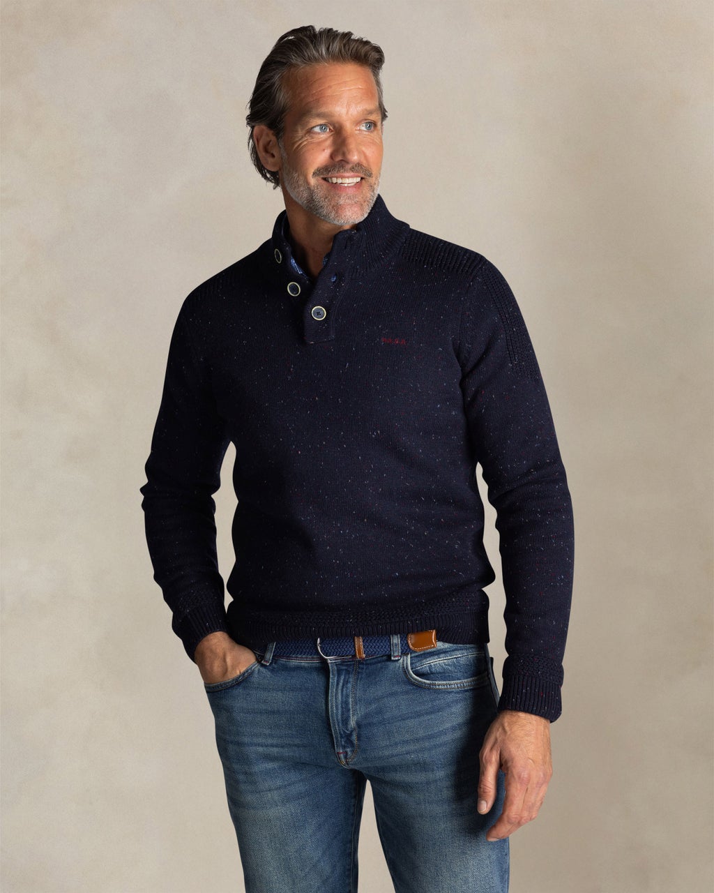 HALF-BUTTON SWEATER - NAVY MELANGE