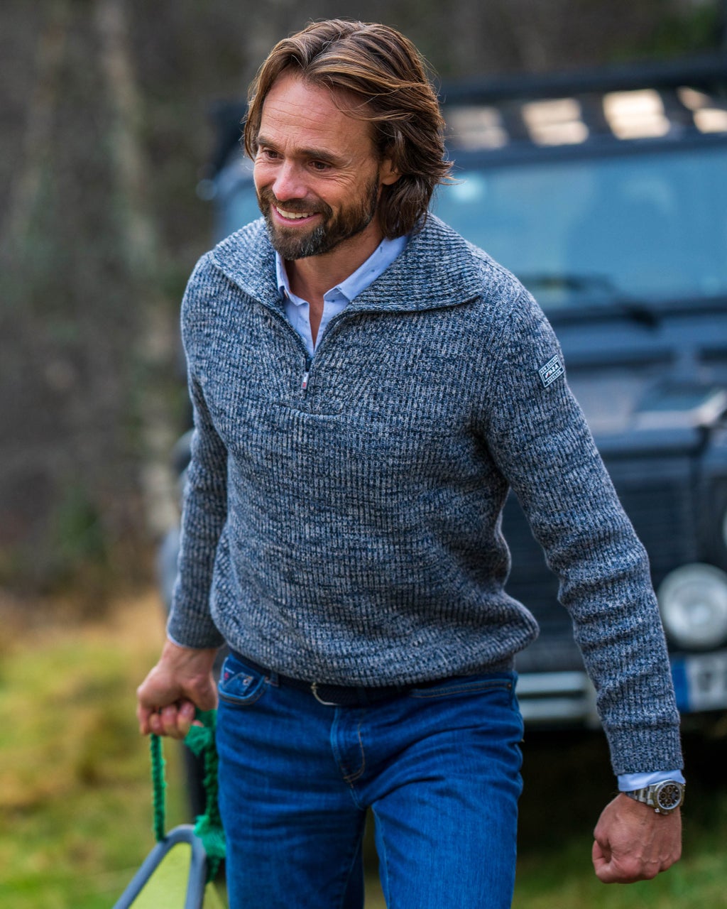 COTTON HALF ZIP PULLOVER - BLUE