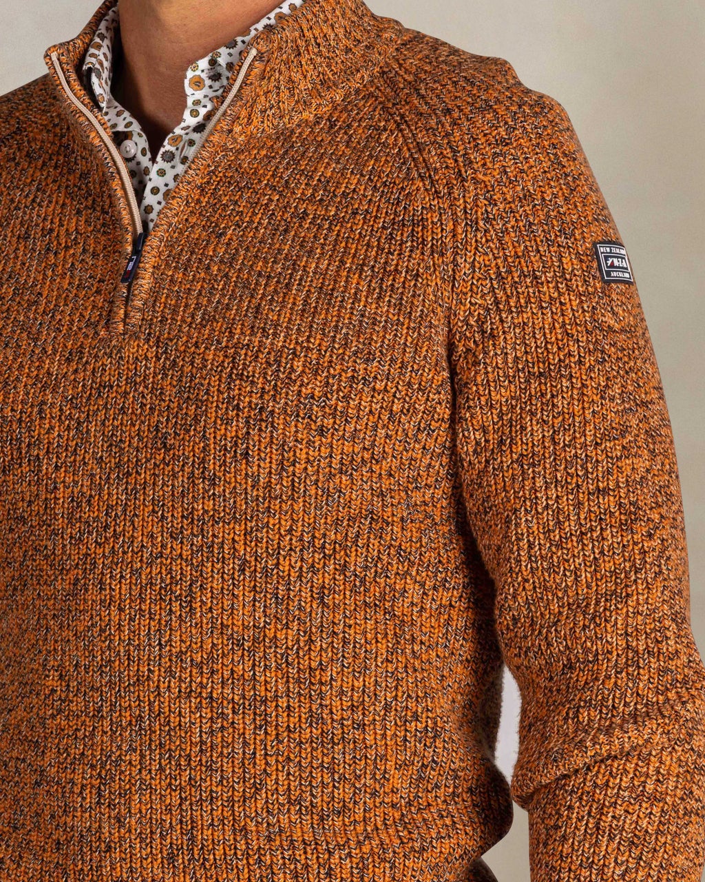 COTTON HALF ZIP KNIT - ORANGE