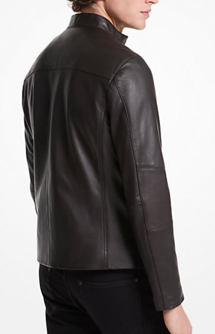 MENS Leather Racer Jacket - CHOCOLATE