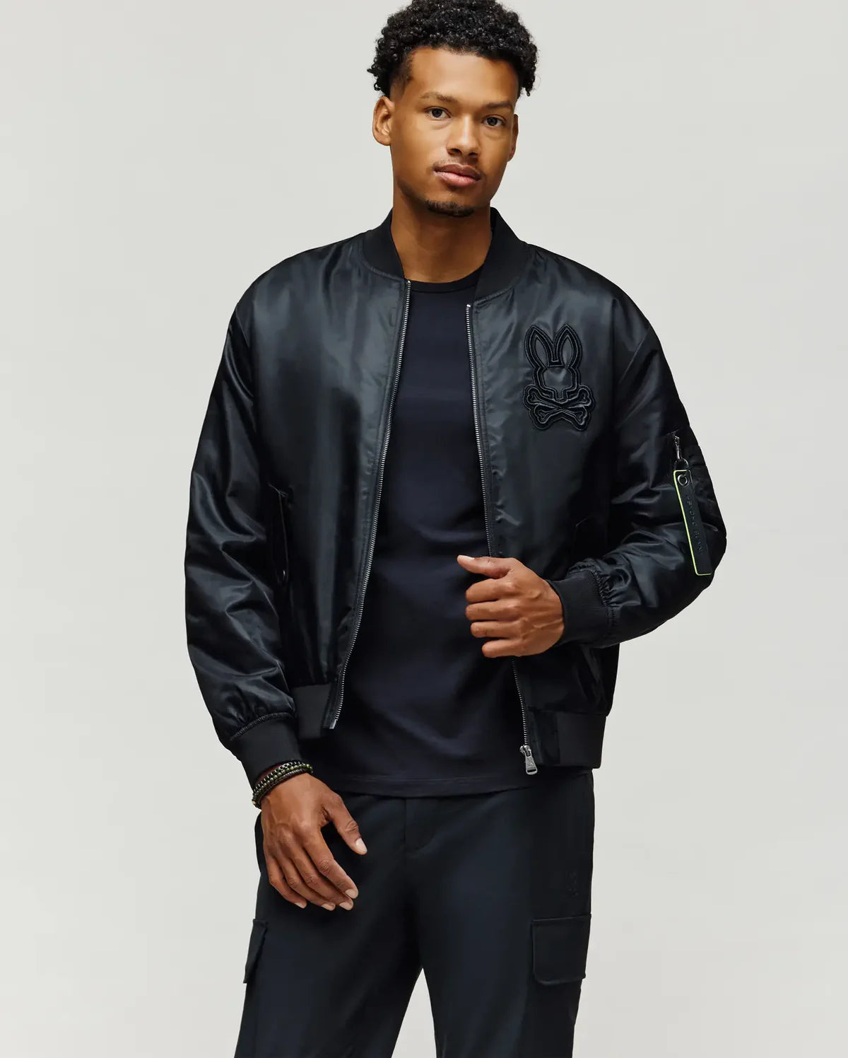 Mens David Oversized Satin Bomber -  Black