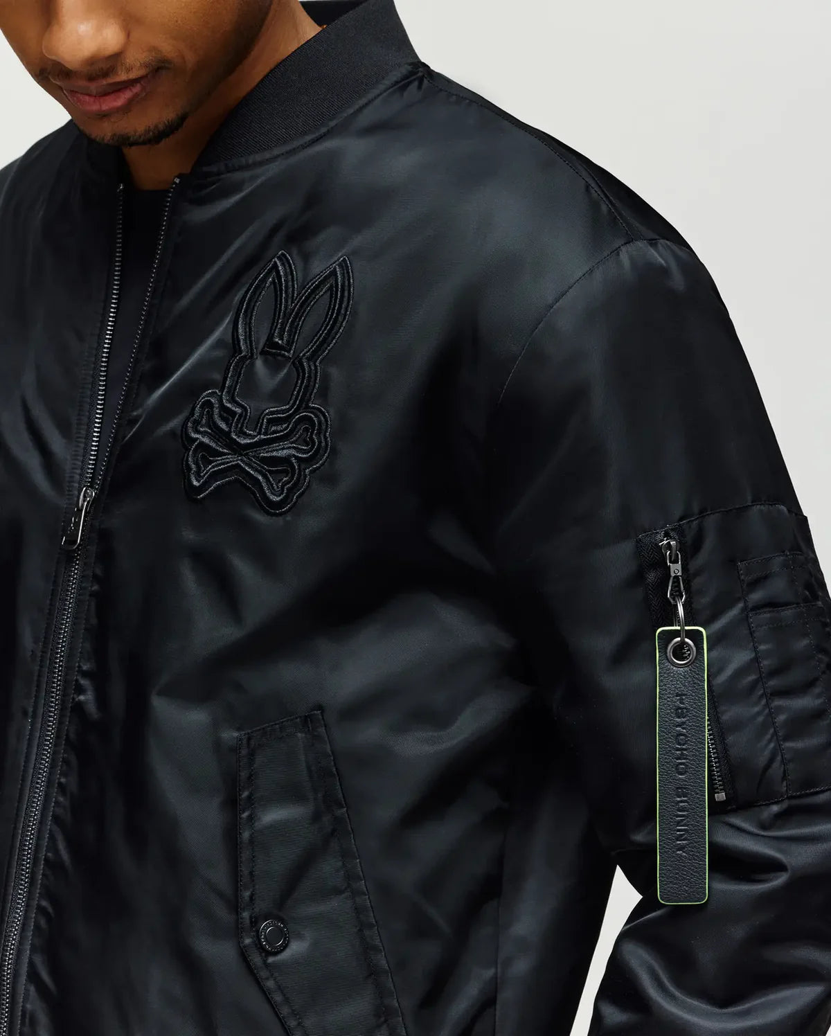 Mens David Oversized Satin Bomber -  Black
