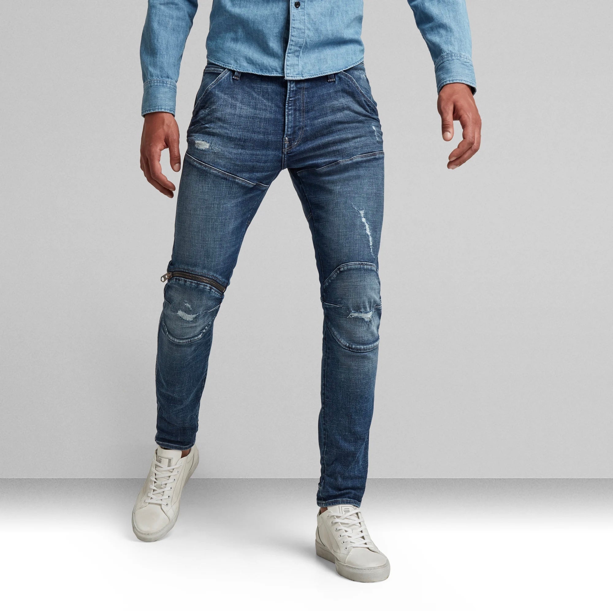 5620 3D Zip Knee Skinny  Elwood Superstretch Faded Ripped Baltic Sea